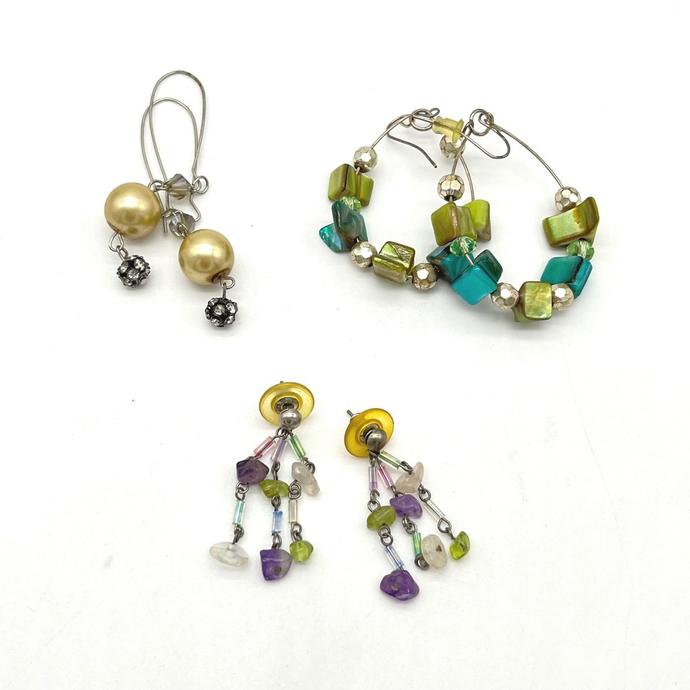 Vintage Colorful Earrings Lot Dangle Drop Beaded Pearl Tone‎ Jewelry
